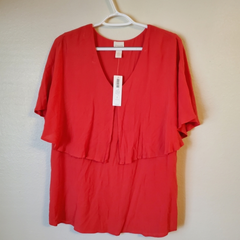 Chicos Size 2 Flutter Sleeve Top NWT has small hole from tag
